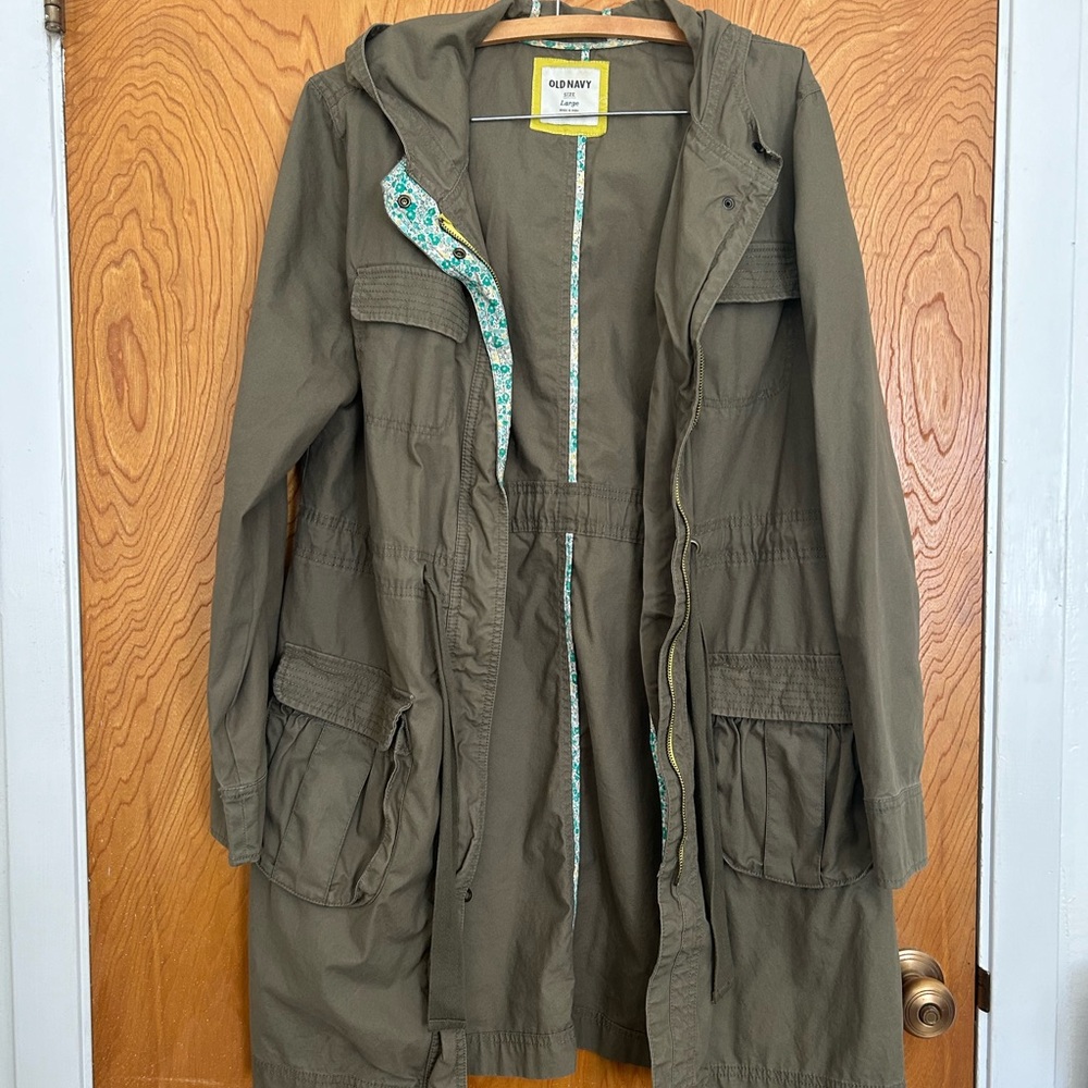 Old Navy Army Green Hooded Cotton Jacket, Size L